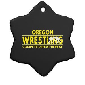 Oregon Wrestling Compete Defeat Repeat Ceramic Star Ornament