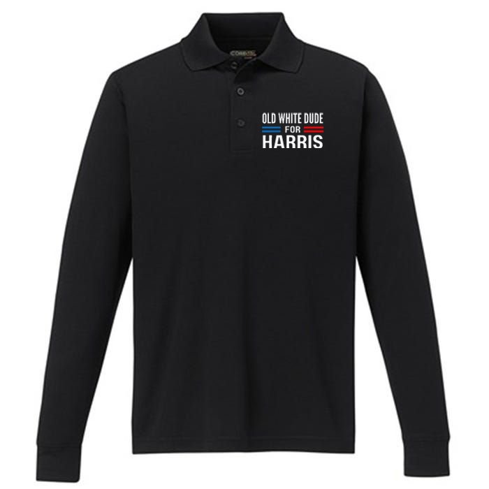 Old White Dude For Kamala Harris President 2024 Election Performance Long Sleeve Polo