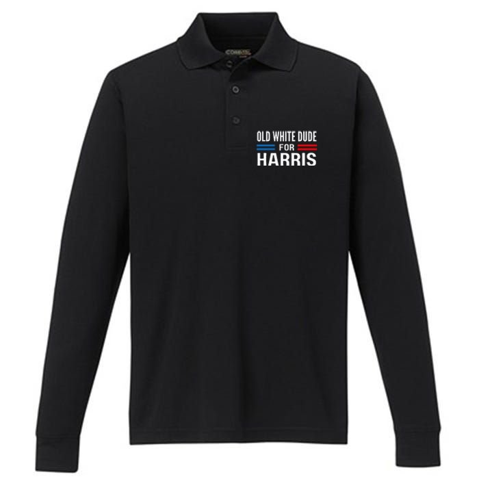 Old White Dude For Kamala Harris President 2024 Election Performance Long Sleeve Polo