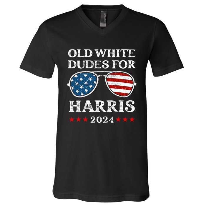 Old White Dudes For Harris Sunglasses Dad Papa For Kamala V-Neck T-Shirt