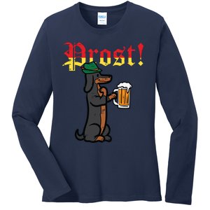 Oktoberfest Wiener Dog Prost German Costume Ladies Long Sleeve Shirt