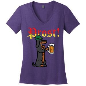 Oktoberfest Wiener Dog Prost German Costume Women's V-Neck T-Shirt