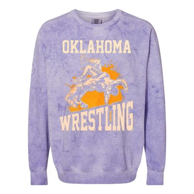 Oklahoma Wrestling Dad Mom Gift For Wrestler Son Colorblast Crewneck Sweatshirt