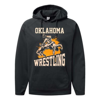 Oklahoma Wrestling Dad Mom Gift For Wrestler Son Performance Fleece Hoodie