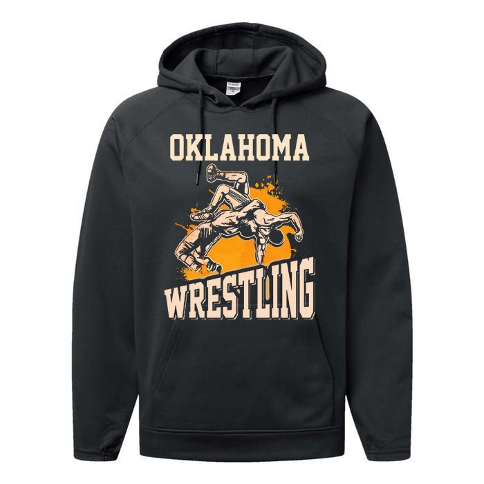 Oklahoma Wrestling Dad Mom Gift For Wrestler Son Performance Fleece Hoodie