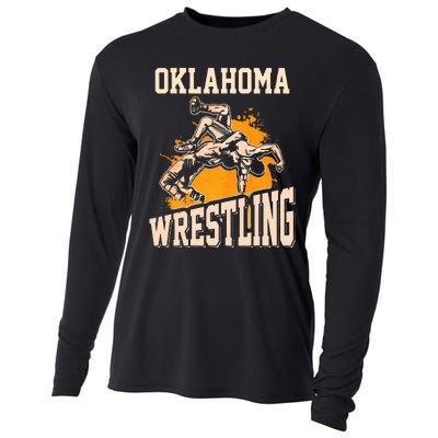 Oklahoma Wrestling Dad Mom Gift For Wrestler Son Cooling Performance Long Sleeve Crew