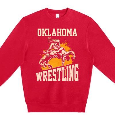 Oklahoma Wrestling Dad Mom Gift For Wrestler Son Premium Crewneck Sweatshirt