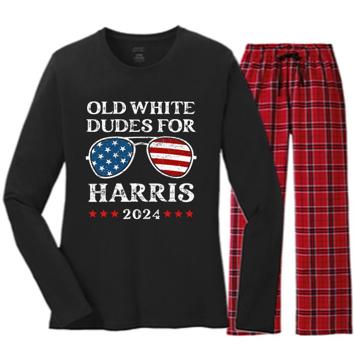 Old White Dudes For Harris Sunglasses Dad Papa For Kamala Women's Long Sleeve Flannel Pajama Set 