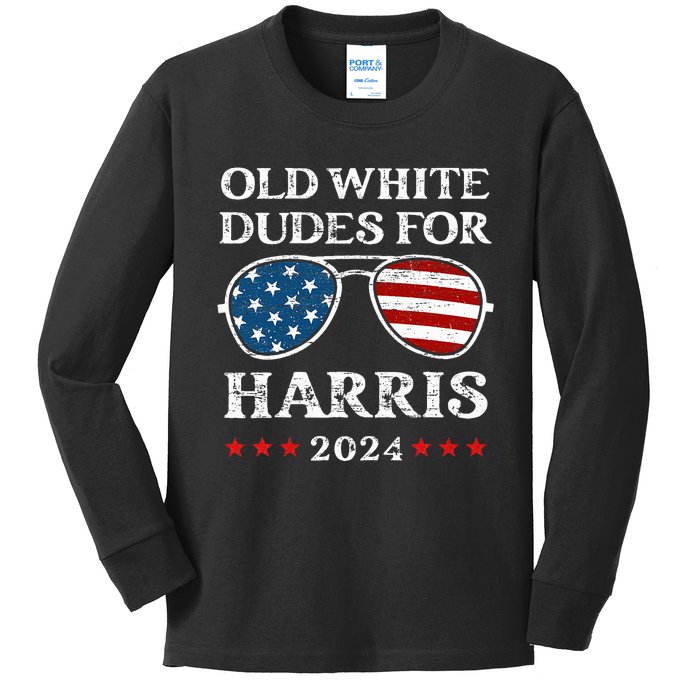 Old White Dudes For Harris Sunglasses Dad Papa For Kamala Kids Long Sleeve Shirt