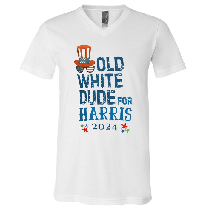 Old White Dude For Kamala Harris President 2024 V-Neck T-Shirt