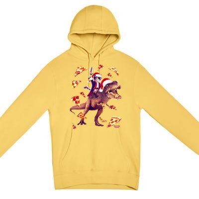 Oh What Fun It Is To Ride Christmas Pizza Cat Riding Trex Gift Premium Pullover Hoodie