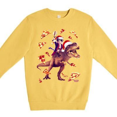 Oh What Fun It Is To Ride Christmas Pizza Cat Riding Trex Gift Premium Crewneck Sweatshirt