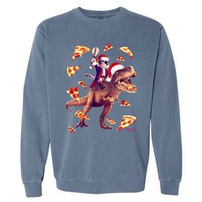 Oh What Fun It Is To Ride Christmas Pizza Cat Riding Trex Gift Garment-Dyed Sweatshirt