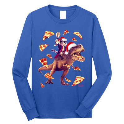 Oh What Fun It Is To Ride Christmas Pizza Cat Riding Trex Gift Long Sleeve Shirt