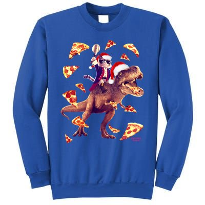 Oh What Fun It Is To Ride Christmas Pizza Cat Riding Trex Gift Sweatshirt