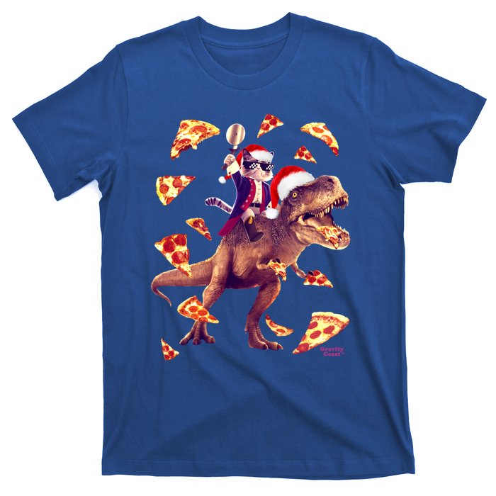 Oh What Fun It Is To Ride Christmas Pizza Cat Riding Trex Gift T-Shirt