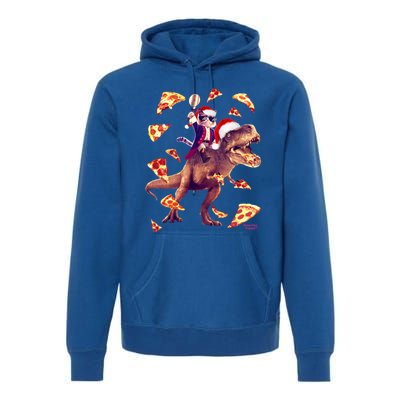 Oh What Fun It Is To Ride Christmas Pizza Cat Riding Trex Gift Premium Hoodie