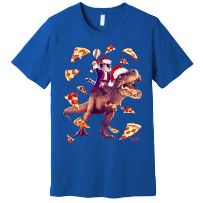 Oh What Fun It Is To Ride Christmas Pizza Cat Riding Trex Gift Premium T-Shirt