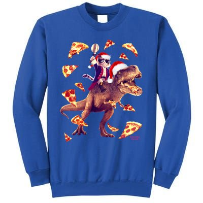 Oh What Fun It Is To Ride Christmas Pizza Cat Riding Trex Gift Tall Sweatshirt