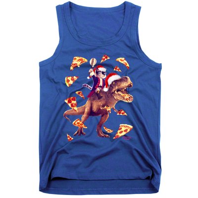 Oh What Fun It Is To Ride Christmas Pizza Cat Riding Trex Gift Tank Top