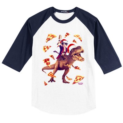 Oh What Fun It Is To Ride Christmas Pizza Cat Riding Trex Gift Baseball Sleeve Shirt