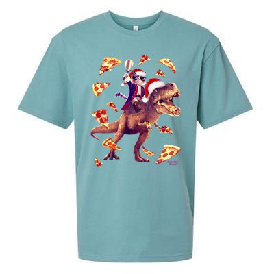 Oh What Fun It Is To Ride Christmas Pizza Cat Riding Trex Gift Sueded Cloud Jersey T-Shirt