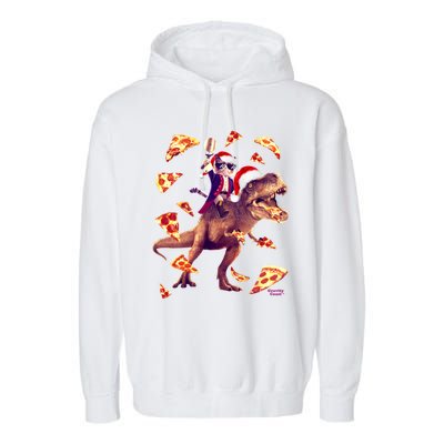 Oh What Fun It Is To Ride Christmas Pizza Cat Riding Trex Gift Garment-Dyed Fleece Hoodie