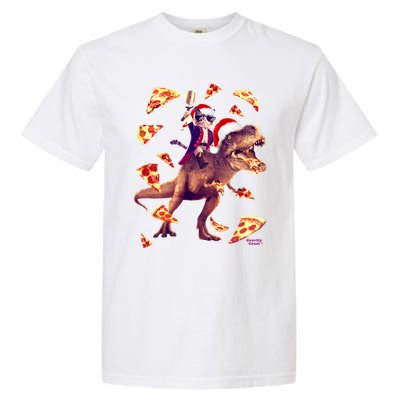 Oh What Fun It Is To Ride Christmas Pizza Cat Riding Trex Gift Garment-Dyed Heavyweight T-Shirt