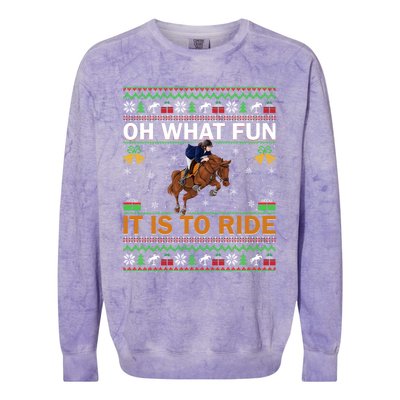 Oh What Fun It Is To Ride Horse Ugly Christmas Horse Rider Xmas Colorblast Crewneck Sweatshirt