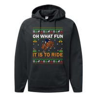 Oh What Fun It Is To Ride Horse Ugly Christmas Horse Rider Xmas Performance Fleece Hoodie