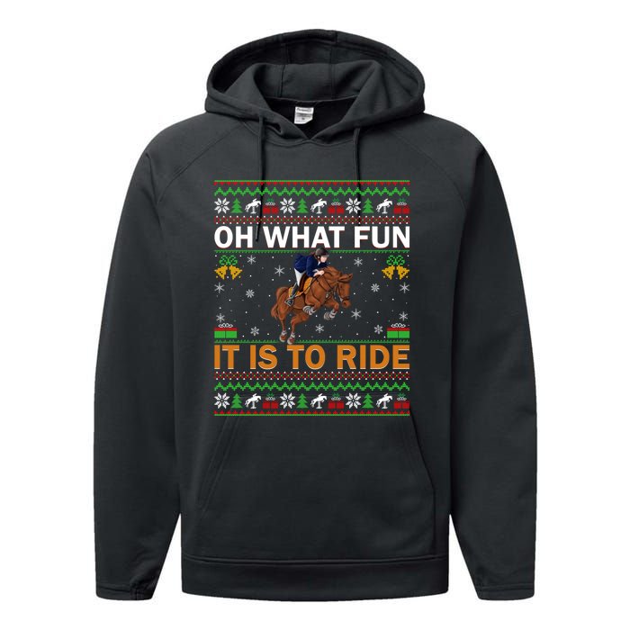 Oh What Fun It Is To Ride Horse Ugly Christmas Horse Rider Xmas Performance Fleece Hoodie