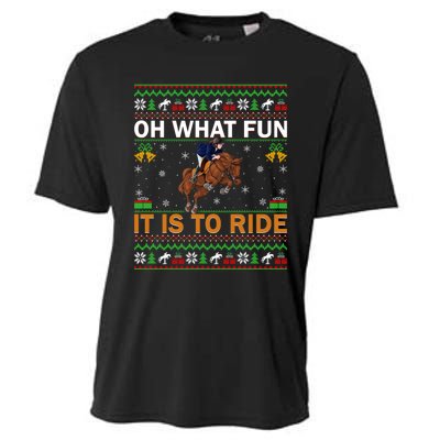 Oh What Fun It Is To Ride Horse Ugly Christmas Horse Rider Xmas Cooling Performance Crew T-Shirt