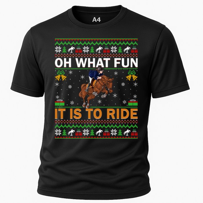 Oh What Fun It Is To Ride Horse Ugly Christmas Horse Rider Xmas Cooling Performance Crew T-Shirt