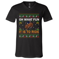 Oh What Fun It Is To Ride Horse Ugly Christmas Horse Rider Xmas V-Neck T-Shirt