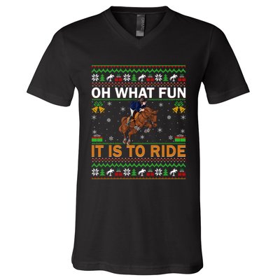 Oh What Fun It Is To Ride Horse Ugly Christmas Horse Rider Xmas V-Neck T-Shirt