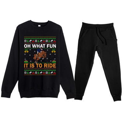 Oh What Fun It Is To Ride Horse Ugly Christmas Horse Rider Xmas Premium Crewneck Sweatsuit Set