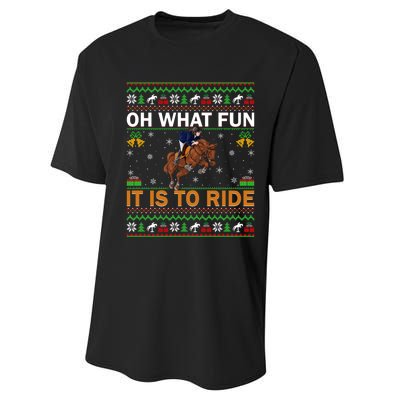 Oh What Fun It Is To Ride Horse Ugly Christmas Horse Rider Xmas Performance Sprint T-Shirt