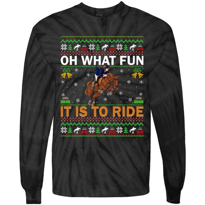 Oh What Fun It Is To Ride Horse Ugly Christmas Horse Rider Xmas Tie-Dye Long Sleeve Shirt