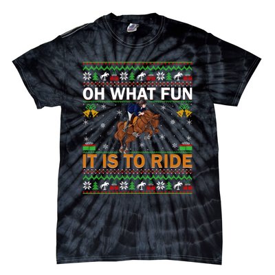 Oh What Fun It Is To Ride Horse Ugly Christmas Horse Rider Xmas Tie-Dye T-Shirt