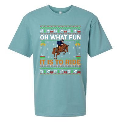 Oh What Fun It Is To Ride Horse Ugly Christmas Horse Rider Xmas Sueded Cloud Jersey T-Shirt