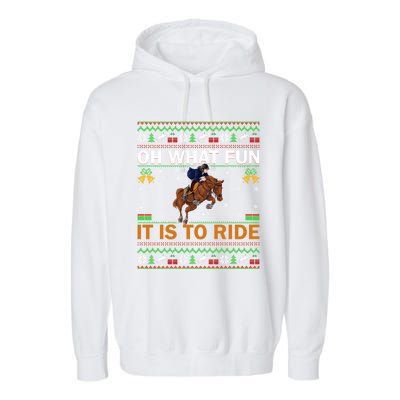 Oh What Fun It Is To Ride Horse Ugly Christmas Horse Rider Xmas Garment-Dyed Fleece Hoodie