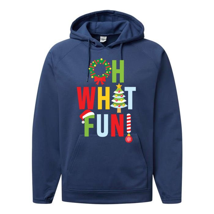 Oh What Fun Christmas With Wreath And Tree Performance Fleece Hoodie