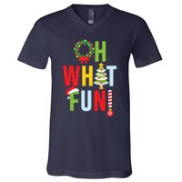 Oh What Fun Christmas With Wreath And Tree V-Neck T-Shirt