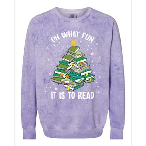 Oh What Fun It Is To Read Christmas Tree Book Lovers Gift Colorblast Crewneck Sweatshirt