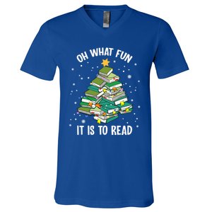 Oh What Fun It Is To Read Christmas Tree Book Lovers Gift V-Neck T-Shirt