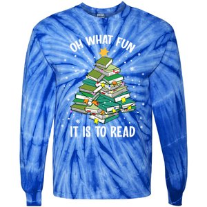 Oh What Fun It Is To Read Christmas Tree Book Lovers Gift Tie-Dye Long Sleeve Shirt