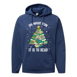 Oh What Fun It Is To Read Christmas Tree Book Lovers Gift Performance Fleece Hoodie