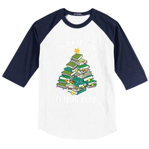 Oh What Fun It Is To Read Christmas Tree Book Lovers Gift Baseball Sleeve Shirt