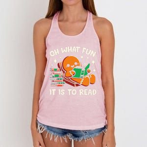 Oh What Fun It Is To Read Christmas Teacher Librarian Books  Women's Knotted Racerback Tank