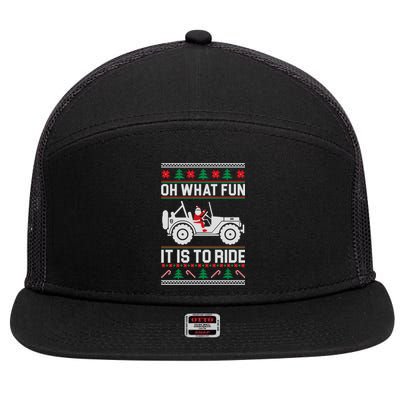 Oh What Fun 4x4 Offroad Suv Ugly Christmas Sweater 7 Panel Mesh Trucker Snapback Hat